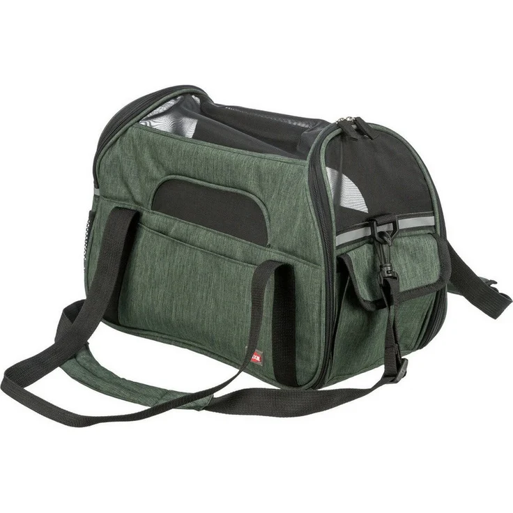 TRIXIE Hunde-Tasche Madison, Transportlösung für Hunde bis 5 kg, olivgrün mit reflektierenden Elementen und abnehmbaren Schulterriemen
