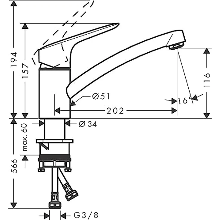 Hansgrohe Logis M31 Küchenmischer 120 1jet, Einhebel-Küchenarmatur in Chrom – Bild 2
