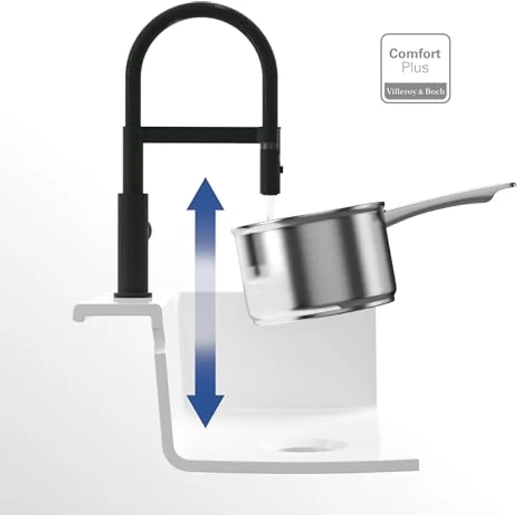 Villeroy & Boch Steel Expert Compact 92730006, Hochdruck Küchenarmatur in Matt Black mit ausziehbarer Brause und 360° Schwenkbereich – Bild 4