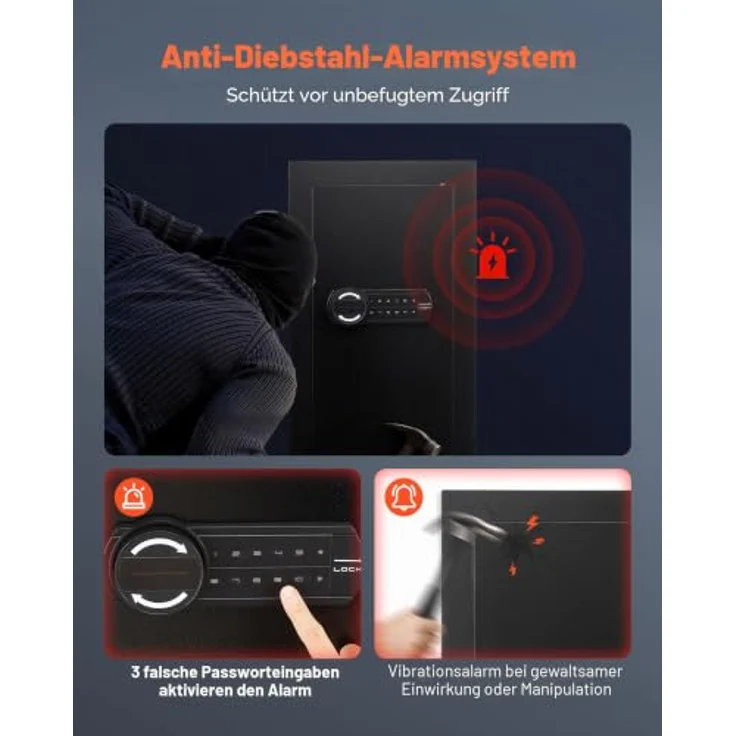 VEVOR Wandsafe, Einbaugehäuse aus kaltgewalztem Stahl Q235 mit Passwort & Schlüssel, verstellbaren Ablagen und LED-Beleuchtung, sicherer Schranksafe für Geld, Schmuck und Reisepass – Bild 4