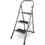 siwitec Klapptritt aus Stahl mit 3 Stufen, anthrazit, kleine Leiter mit Anti-Rutschmatten, 150 kg Traglast, TÜV/GS Zertifiziert,Klappleiter, Tritthocker