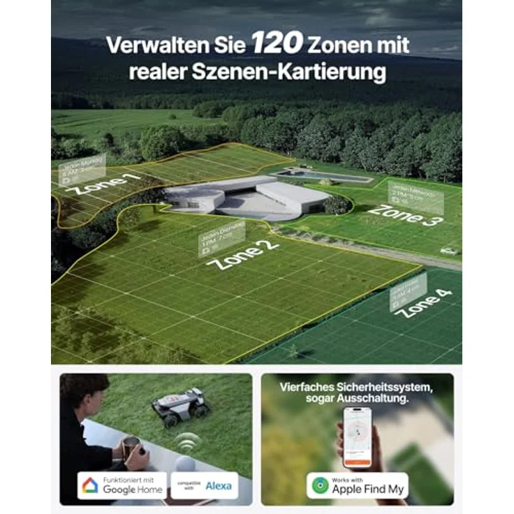 Segway Navimow X420, Mähroboter mit Garage X, für 2000 m², Zero-Turn AWD für 84% Steigungen, NRTK, 360° Vision, 25-95 mm Schnitthöhe, 12 Messerklingen – Bild 10