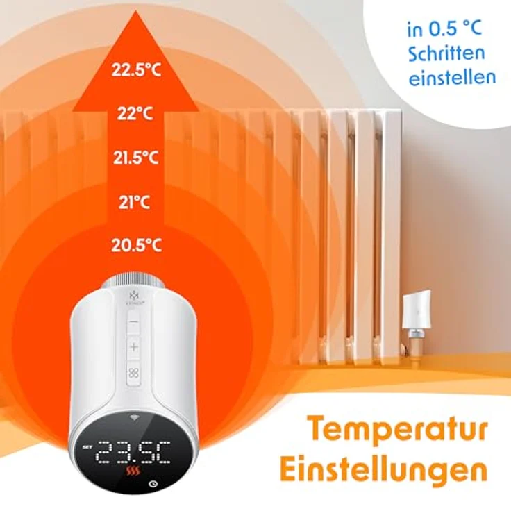 KESSER® Heizkörperthermostat WiFi Heizungsregler, Smart Home App Steuerung, Sprachsteuerung mit Alexa & Google Assistant, 6 Heizkörperventile, runde Form, Schwarz oder Weiß – Bild 5