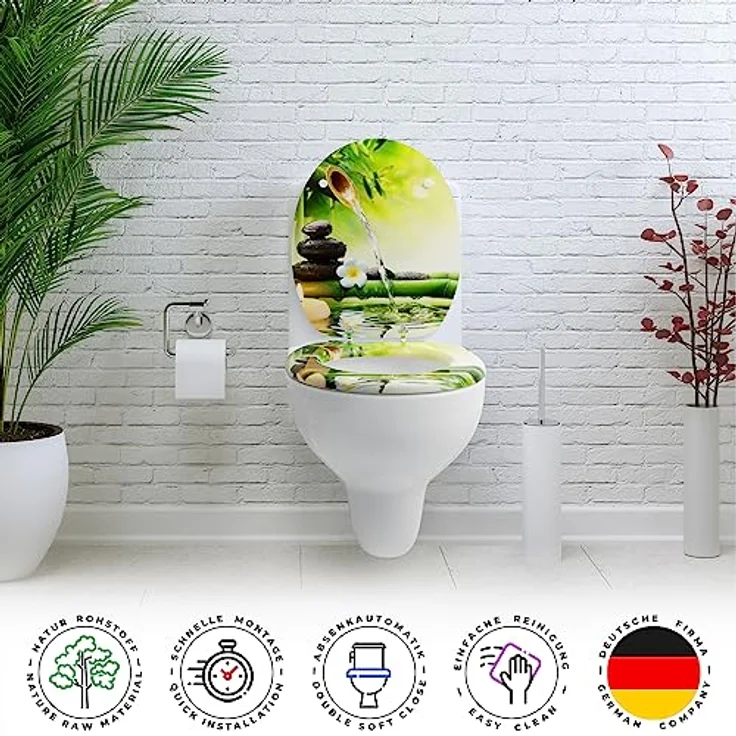 Sanfino WC Sitz Garden Eden ll, Toilettendeckel aus Holz mit Absenkautomatik, gelb-grün mit Motiv – Bild 4