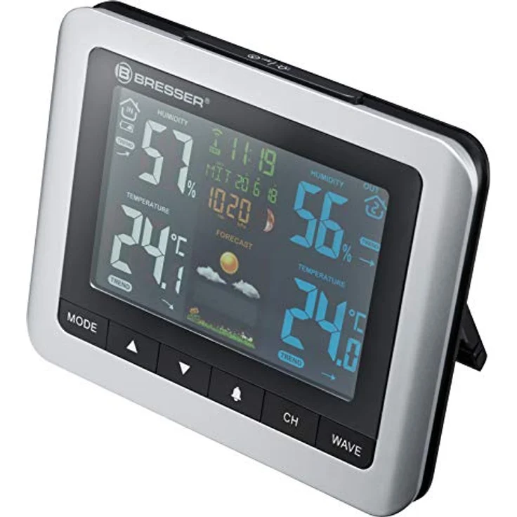 Bresser 7007510 Wetterstation Funk mit Außensensor, Innen- und Außenthermometer, Hygrometer, Luftdruck, Mondphasen und Wettervorhersage, Grau – Bild 1