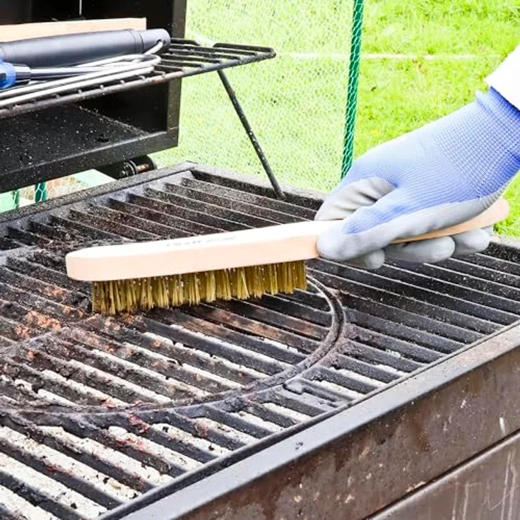 S&R Drahtbürste Handdrahtbürste Set 3-tlg, Drahtbürsten mit Holzgriff, für Metall, Holz, Grill, Industriebürste (Edelstahl 290mm + 2x Messingbürsten 290mm und 180mm) – Bild 5