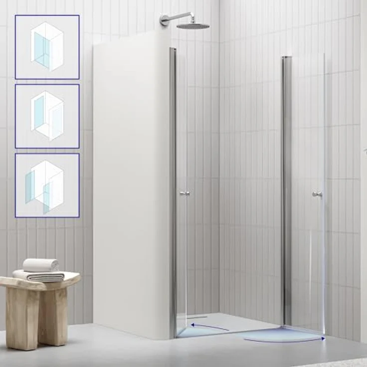i-flair Duschtür 84-88 cm, 195 cm Höhe, mit 6 mm ESG Sicherheitsglas und Hebe-Senk Mechanismus, chromfarbener Griff und Aluminiumprofil – Bild 2