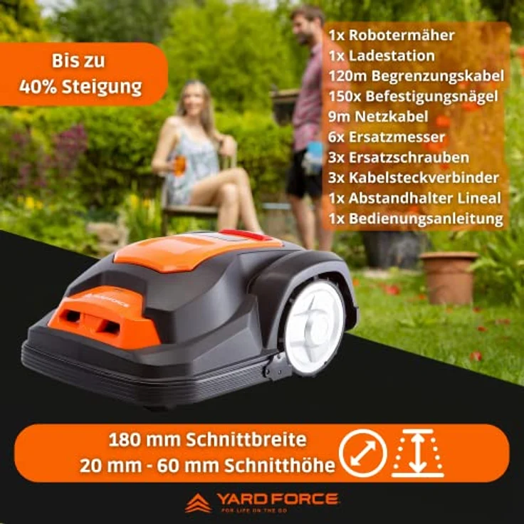 Yard Force Mähroboter SA650B, bis 650 m² Rasenfläche, 18 cm Schnittbreite, 20 - 60 cm Schnitthöhe – Bild 3