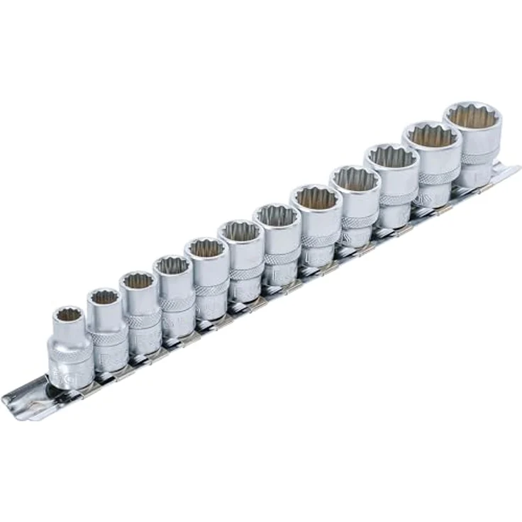 BGS technic Bohrer- und Bitset 9105, Steckschlüsseleinsätze mit Rändelung auf Metallschiene, Crom-Vanadium-Stahl, 3/8" (10 mm) Innenvierkant, matt verchromt – Bild 2