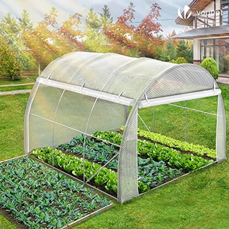 VOUNOT Gewächshaus Foliengewächshaus, Seitenwände Aufrollbar Winterfest, Tomatenhaus Folientunnel, 3x3x2m 9m², Weiß – Bild 3
