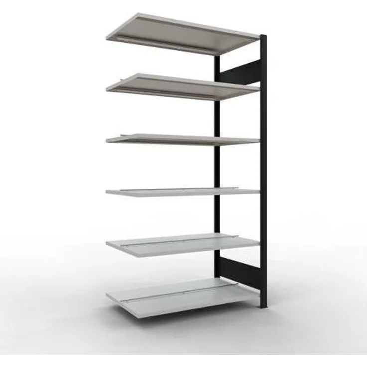 Schulte Lagertechnik Kellerregal MULTIplus150, Anbauregal Stecksystem mit 6 Fachböden, schwarz/RAL 7035 lichtgrau, 2000 x 1000 x 600 mm