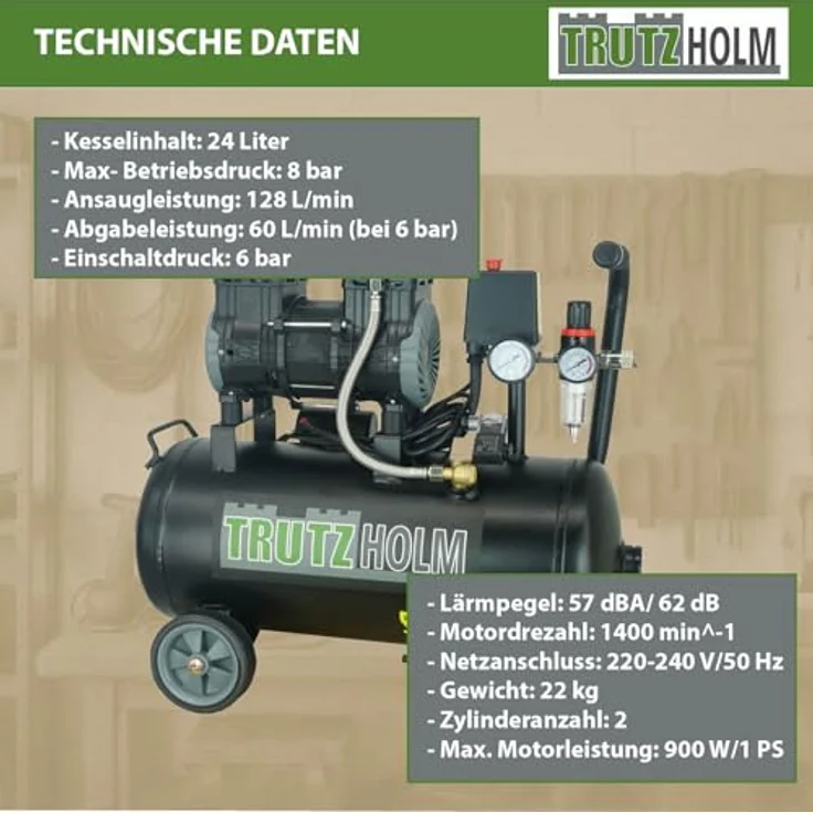 TrutzHolm Silent Flüsterkompressor Set 24L Kompressor 750W TH-fk24l – Bild 4