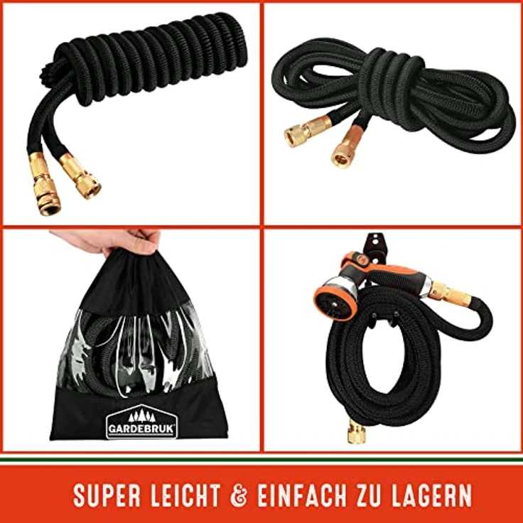 Gardebruk Gartenschlauch flexibel 3fach Latexkern Vollmessing Adapter outdoor Flexschlauch Wasserschlauch – Bild 5