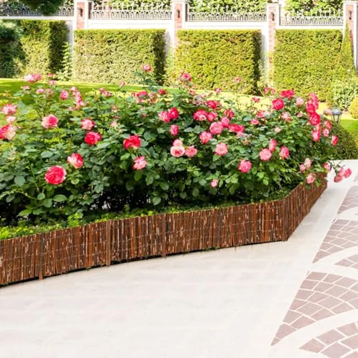 urfence 300x20 Flexible Beeteinfassung Weide, Rollborder Rasenkante Holz mit 7 Pflöcken zur stabilen Befestigung – Bild 2