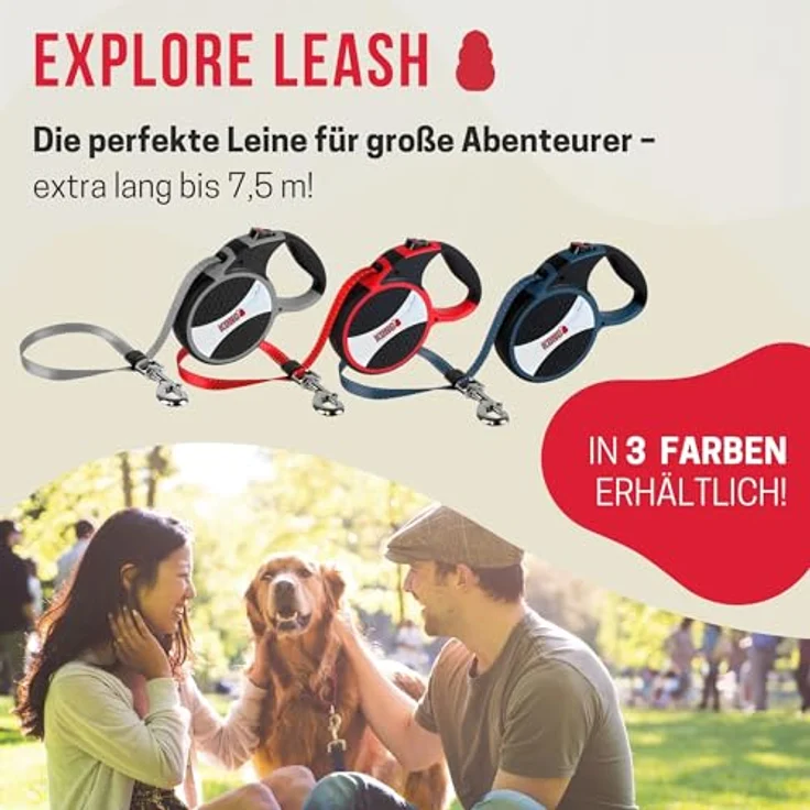 KONG Rollleine in 7,5m Länge für große Hunde bis 50kg, Größe L, Break & Lock System, grau – Bild 5