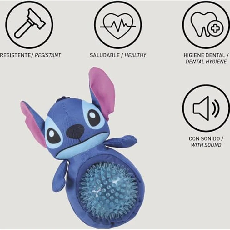 Cerda Disney Stitch Hundespielzeug Ball, robustes Beißspielzeug aus Polyester für gesunde Zähne und Kauvergnügen – Bild 4
