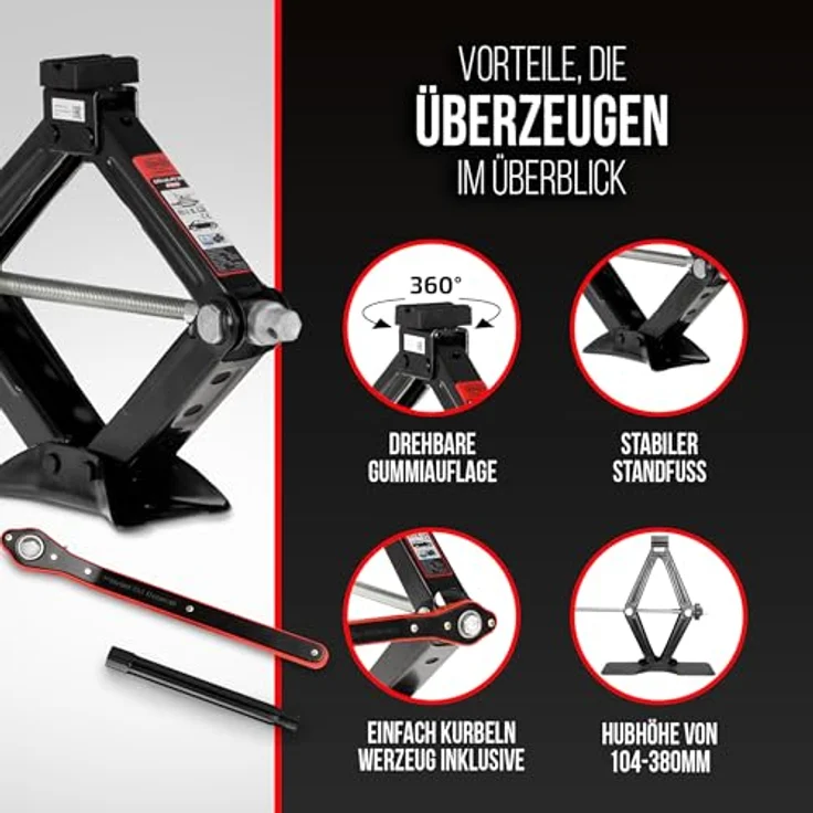 HEYNER® UltraLift M PRO Scherenwagenheber 1,5 t für Opel Corsa Gen F (2019, FL 2023) – 360° Gummiauflage mit 4 mm Metallkern, Hubbereich 276 mm, inklusive 17 mm Ratsche & Kurbel, Comfort-Verlängerung, Q235-Stahl, bis -50 °C – Bild 4