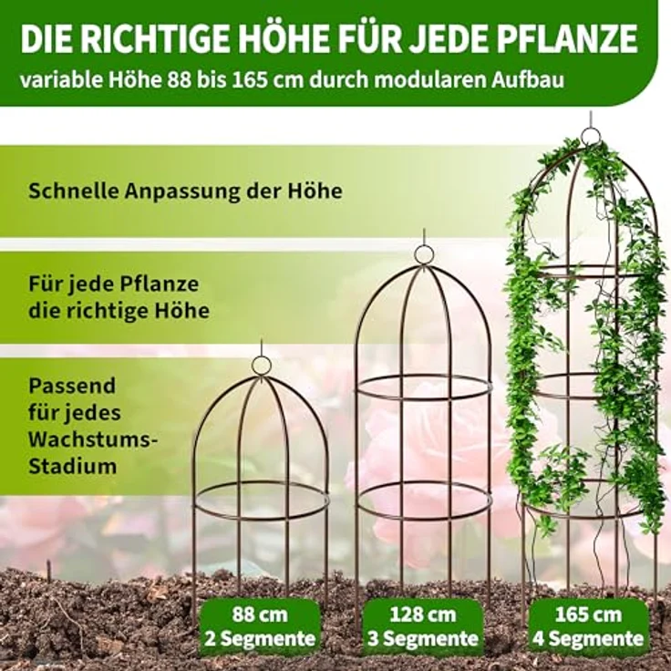 TTL GARDEN Obelisk Rankhilfe L, 165x40cm, braun, 2er Set, stabile Rosensäule für Kletterpflanzen – Bild 4