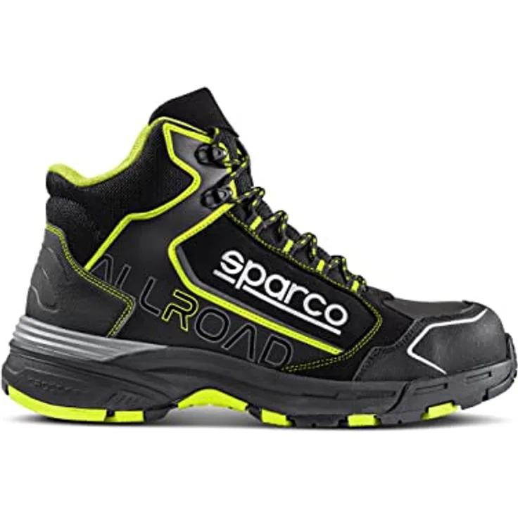 Sparco 07529 Allroad Schuhe Motegi, S3 SRC Sicherheitsschuhe mit PU-Sohle, schwarz gelb, Größe 39