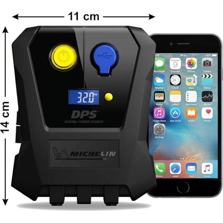 MICHELIN 12V Luftkompressor Micro, Programmierbare digitale Reifenpumpe mit präzisem LED-Display und USB-Anschluss, ideal für Auto, SUV und Fahrrad – Bild 4