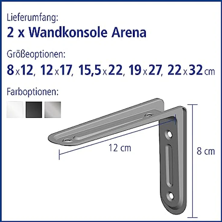 Element System 18133-00148 Regalkonsole Arena-Regalträger - 5 Größen - 3 Farben - 2 Stück-weißaluminium - 80 x 120 mm, 80x120 mm – Bild 3