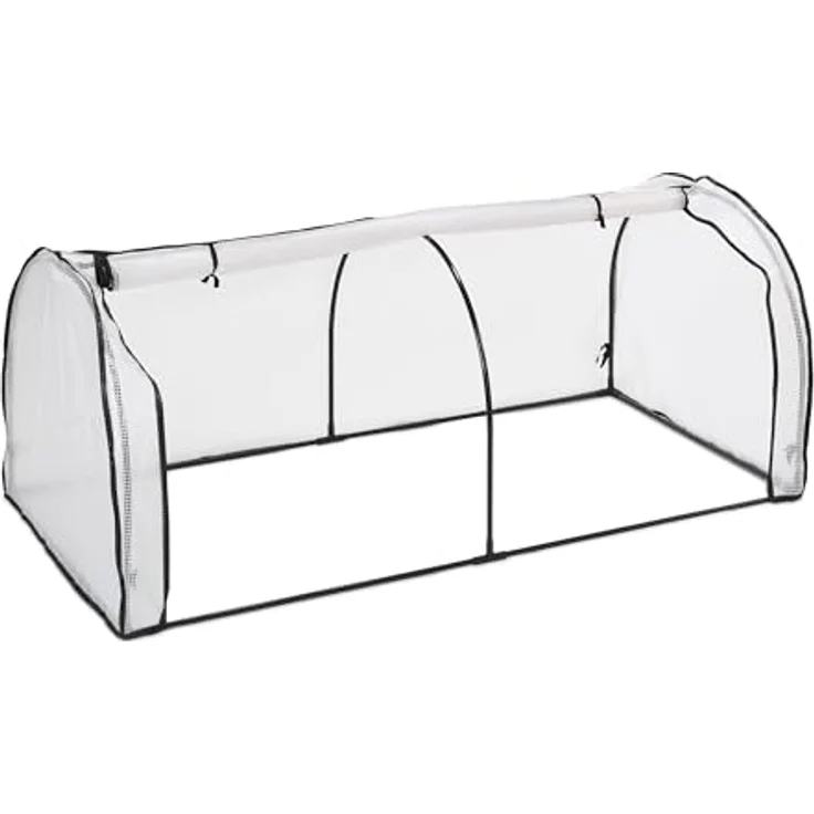 Relaxdays Frühbeet, HxBxT: 80 x 100 x 200 cm, PE-Folie, Eisen, Tür mit Reißverschluss, Hochbeet Abdeckung, weiß/schwarz – Bild 1