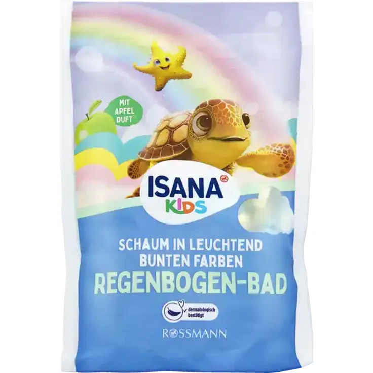 ISANA Kids Regenbogen-Bad – Bunter Badeschaum mit Apfelduft, färbt das Wasser, hautfreundlich & dermatologisch getestet