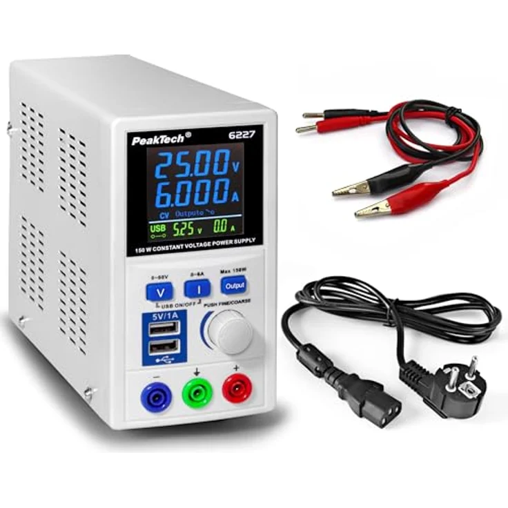PeakTech P 6227 DC Labor Netzteil 0-60 V - 0-6 A mit farbiger LCD Anzeige, Labor Netzgerät inkl. 2x USB Port, Einstellbare Ausgangsspannung, Betriebsspannung 115-240 V AC- 50-60Hz - EN 61010-1 – Bild 2