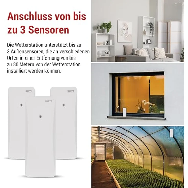 EMOS Funk-Wetterstation E0531, Wettervorhersage mit Außensensor, Innen-/Außentemperatur, Luftfeuchtigkeit, DCF-Uhr und Wecker - batteriebetrieben, weiß – Bild 3