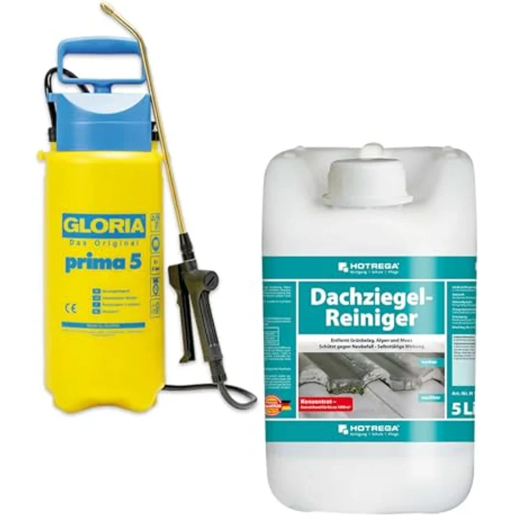 HOTREGA® Dachziegel Reiniger 5L, biologisch abbaubarer Grünbelagentferner für Beton-, Ton- und glasierte Dachziegel, säure- und chlorfrei, selbsttätig mit Langzeit-Schutz – Bild 1