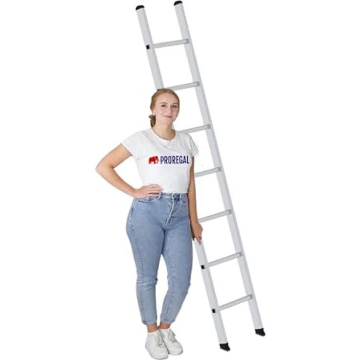 PROREGAL Sprossen-Anlegeleiter 350mm breit ohne Traverse | 7 Sprossen | Hohe Qualität, sichere Nutzung | Leiter, Teleskopleiter, Trittleiter, Bockleiter, Sprossen-Doppelleiter – Bild 3