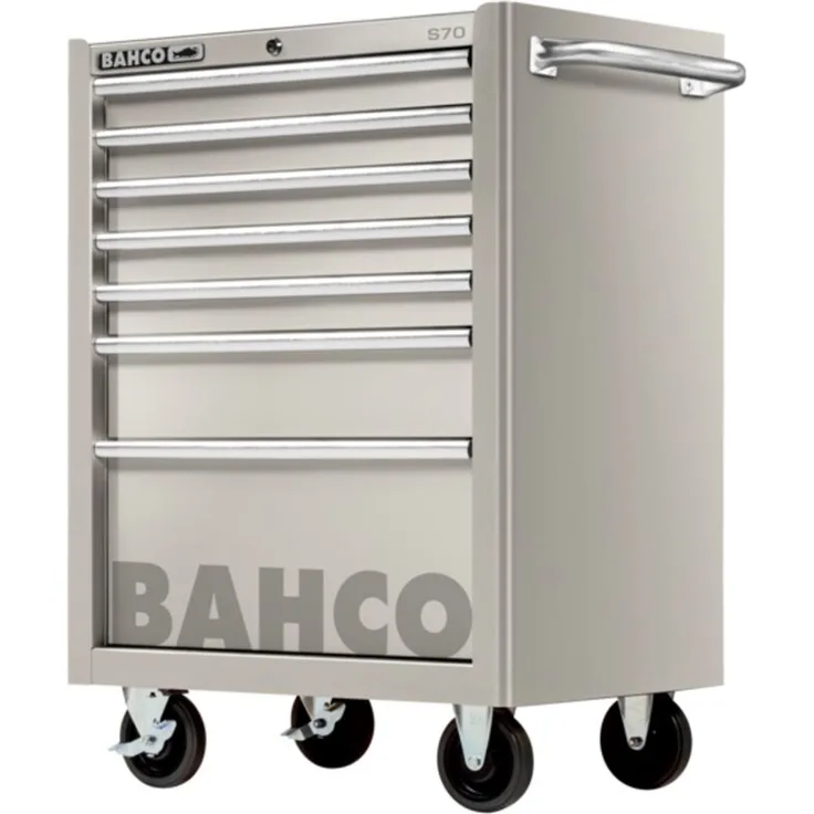 Bahco Edelstahlwerkstattwagen, 7 Schubladen, 958 mm x 501 mm x 677 mm, mit Lock&Go!-Schließsystem und Gummirädern