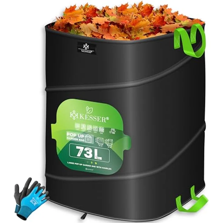 KESSER® Pop-Up-Gartensack 73L Laubsack Gartenabfallsack inkl. Handschuhe | Selbststehend mit Griffen Stabil Robust & Faltbar | Grünschnitt-Gartensack in Schwarz – Bild 1