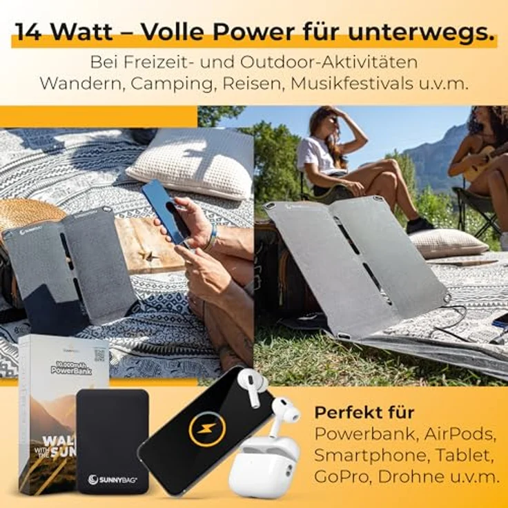 Sunny Bag Sunbooster 14, tragbares Solarpanel mit 14 W Leistung, 2 USB-Ausgängen, faltbar und wasserfest – Bild 2