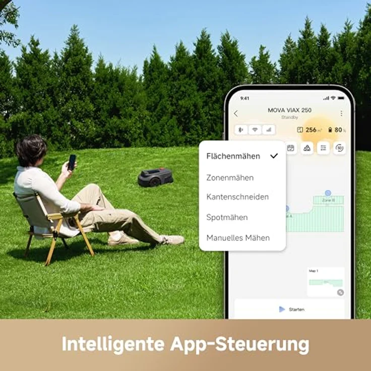 MOVA ViAX 250 Mähroboter, 250 m², UltraEyes™ KI-Dual-Vision, U-Bahnplanung, Hindernisvermeidung, App-Steuerung, 50 min Akkulaufzeit – Bild 7