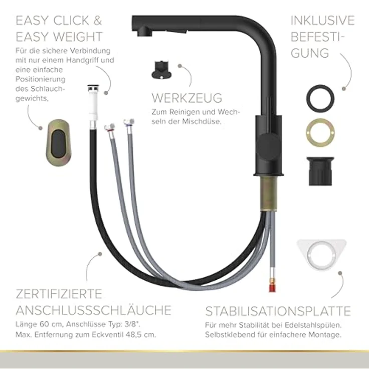 Lenz Küchenarmatur OLINA FLEX, extra hohe Schwarz-matt Armatur mit flexibler Brause, Easy-Weight-System und Cold-Start-Funktion – Bild 7