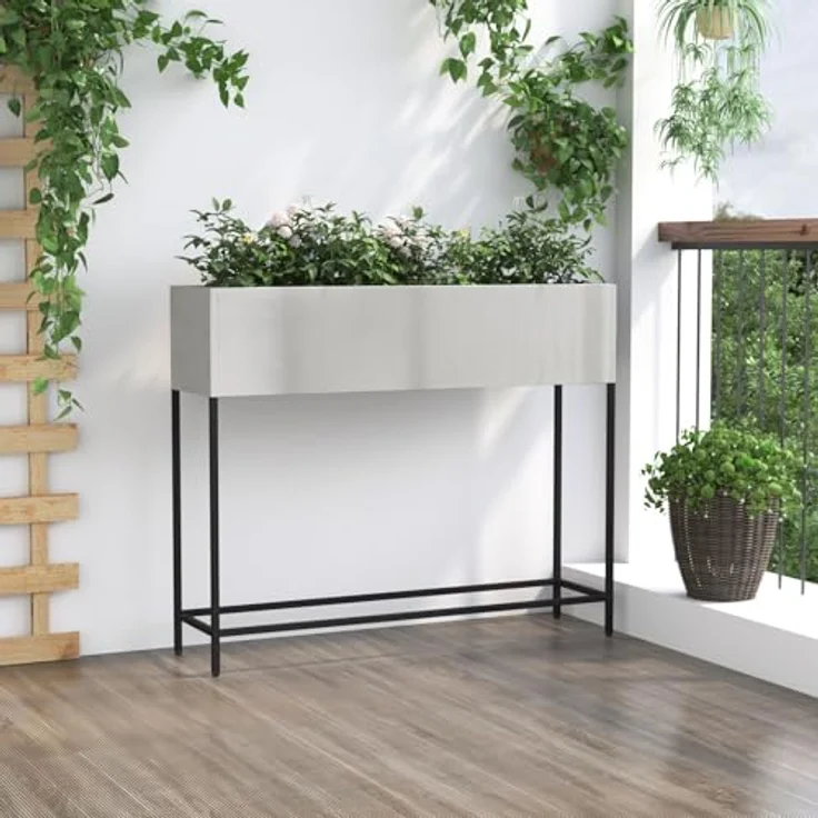vidaXL Hochbeet 100x26x82 cm, rechteckiger Pflanzkübel aus gebürstetem Edelstahl, silber für drinnen und draußen – Bild 4