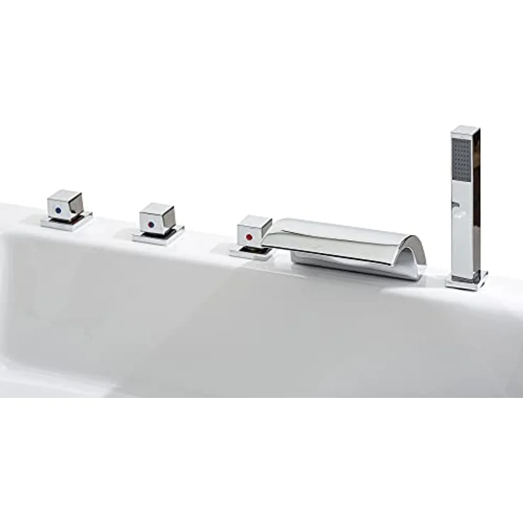 Basera® Whirlpool-Badewanne PREMIUM Korfu 155 x 155 cm, (Komplett-Set), mit 25 Massagedüsen, Heizung, Ozongenerator, Wasserfall, LED, Touch, weiß – Bild 5