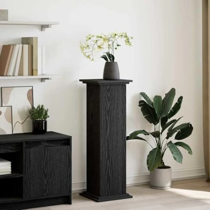vidaXL Blumenständer Pflanzenständer mit Stauraum, schwarzes Eichenfinish, 31x30x90 cm, Ingenieurholz – Bild 2