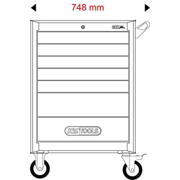 KS Tools ECOline Werkzeugwagen 897.7515, Werkstattwagen mit Zentralverriegelung, 100% Auszug, rutschfesten Gummieinlagen, Stahlblechkonstruktion, schwarz – Bild 6