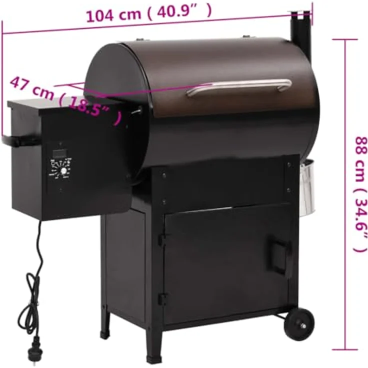 vidaXL Holzkohlegrill Pelletgrill mit Schornstein Schwarz 104 cm Eisen, 6-in-1 Funktion, einfache Reinigung – Bild 4