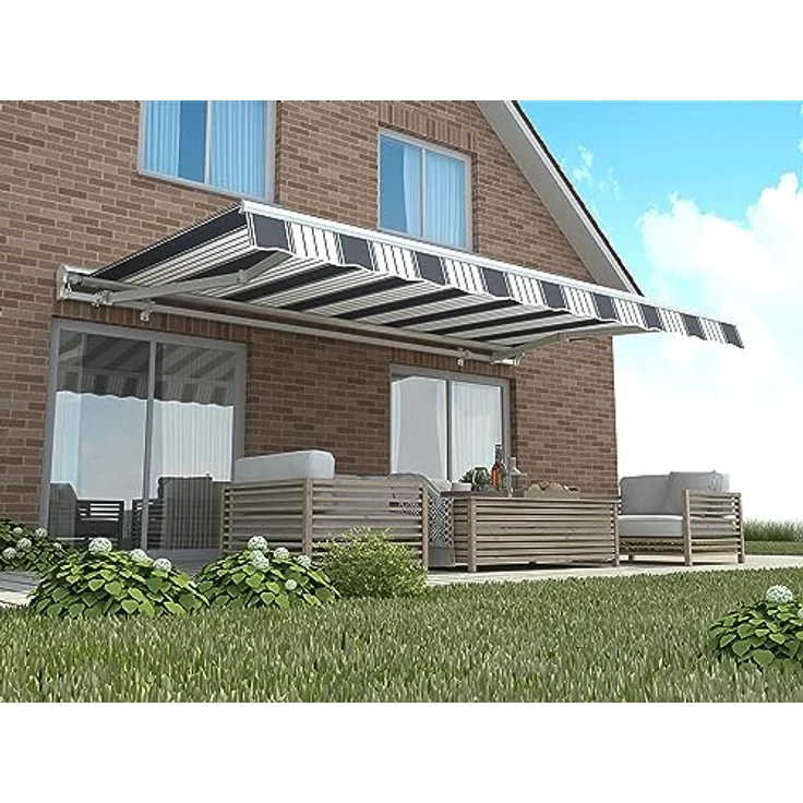 home Trends Markisenstoff 4m Markise mit Volant 4 x 3 m Markisenbespannung ersatzstoff 387 x 300cm Balkon Markise wasserabweisend & Sonnenschutz Ersatz Markisentuch P3001 – Bild 2