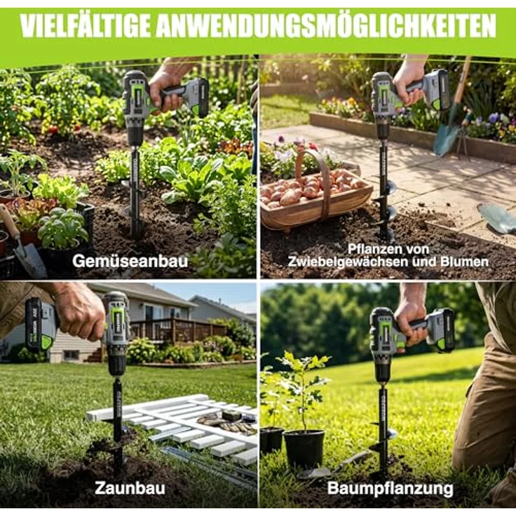 WORKPRO Gartenbohrer Set, Spiralbohrer aus Manganstahl, 2 Größen (8 x 30 cm & 4 x 22 cm) für Bohrmaschine, schnurloses Grabungswerkzeug – Bild 2