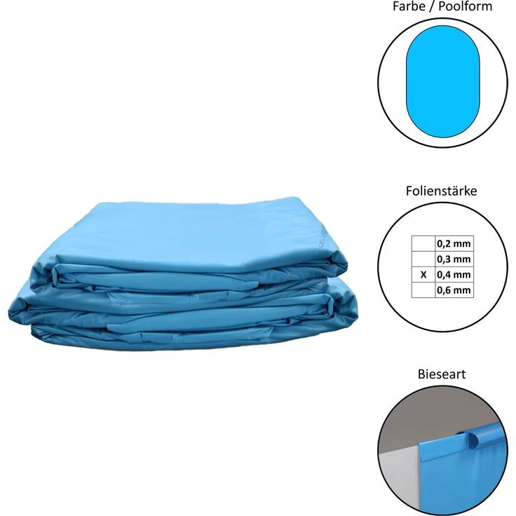 Waterman Poolfolie Ersatzfolie Ovalformbecken 623x360x120cm, 0,4mm Dicke mit Einhängebiese, blau