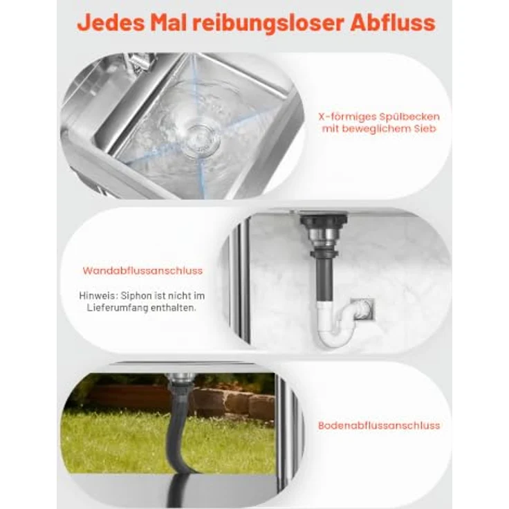 VEVOR Edelstahl Spültisch mit Einzelbecken, Wasserhahn & Schublade, 100 x 50 x 94 cm, für Garage, Restaurant und Wäscherei, Arbeitsplatte links – Bild 5