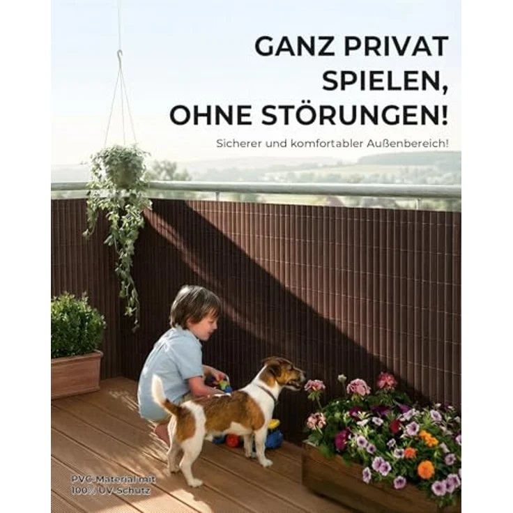 paramondo PVC Sichtschutzmatte 60 x 500 cm, Dreifache Verstärkung für Garten und Terrasse, wetterfest mit strukturierter Oberfläche, Braun – Bild 2