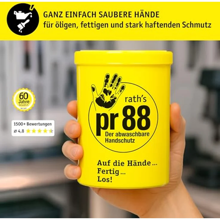 rath's pr88 - abwaschbarer Hautschutz - 1-Liter-Dose - ca. 300 Anwendungen - leichteres Abwaschen von ölig-, fettigem und auch stark haftendem Schmutz – Bild 3