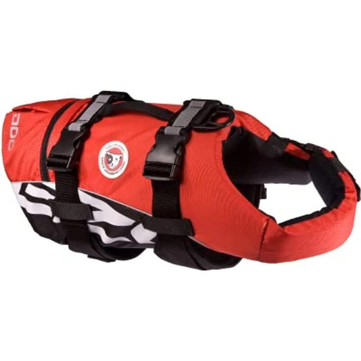 EzyDog LIFE JACKET XL, Hundeschwimmweste in Rot, verstellbare Gurte für sicheren Sitz, geeignet für Hunde von 50-66 cm und über 41 kg