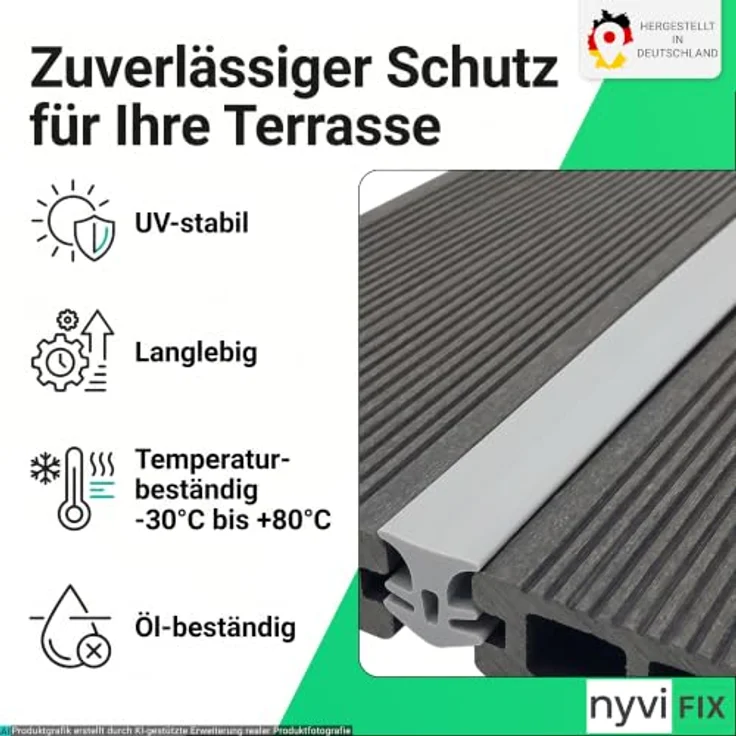 NYVI NYVIFix Terrassendielen Fugendichtband, Profi Dichtung für WPC/PVC/Stein/Holzboden, 10,5mm & 14mm, UV-beständig, grau/braun/dunkelbraun/schwarz, Made in Germany – Bild 3