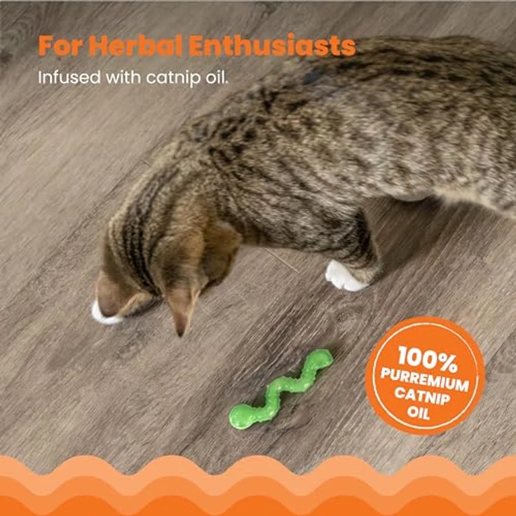 Catstages Petstages 329 Orkakat Wiggle Worm, Kauspielzeug aus flexiblem Material mit echtem Katzenminze-Inhalt, orange, einheitsgröße – Bild 3